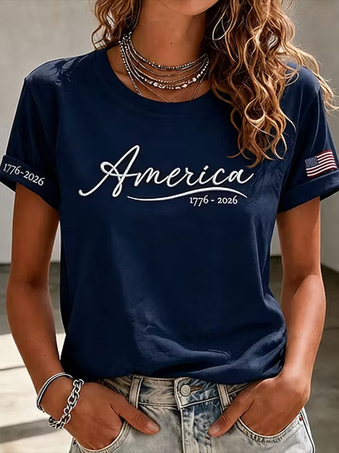 Women'S  America Flag Printed Casual T-Shirt