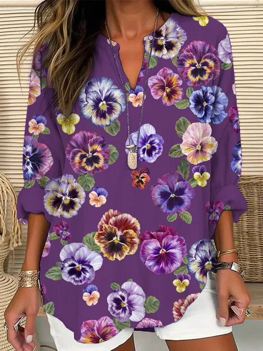 Women's Purple Alzheimer Awareness Floral Print Casual Blouse