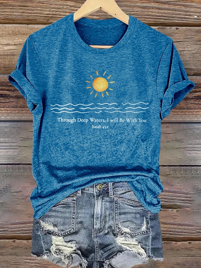🙏💔Join us in praying for Texas.🙏Women's When You Go Through Deep Waters, I Will Be With You. Isaiah 43:2  Faith Printed T-Shirts