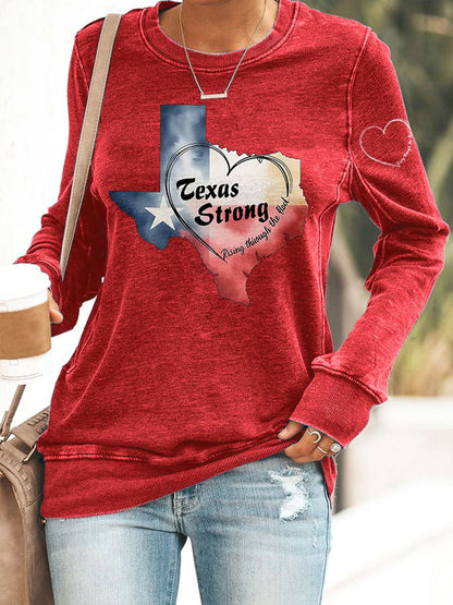🙏💔Join us in praying for Texas.🙏Retro Texas Strong Rising Through The Flood Love Heart Print Sweatshirt