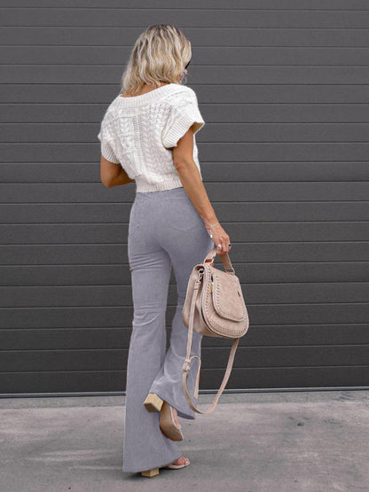 Women's pants flared corduroy elegant, high waist, casual, trendy