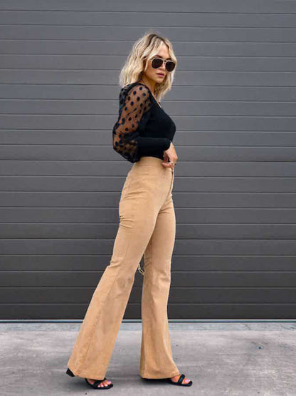 Women's pants flared corduroy elegant, high waist, casual, trendy
