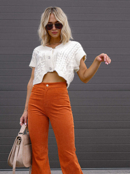 Women's pants flared corduroy elegant, high waist, casual, trendy