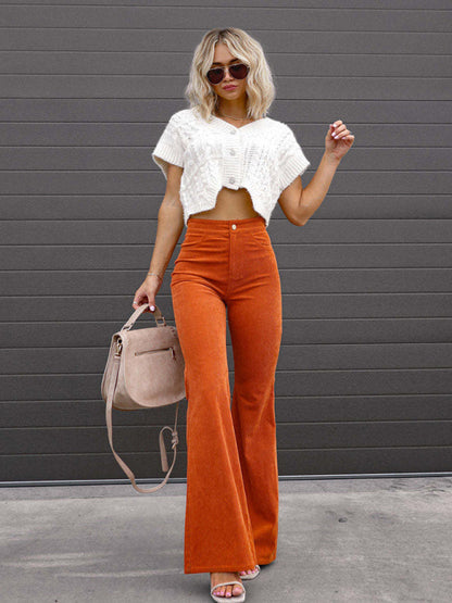 Women's pants flared corduroy elegant, high waist, casual, trendy