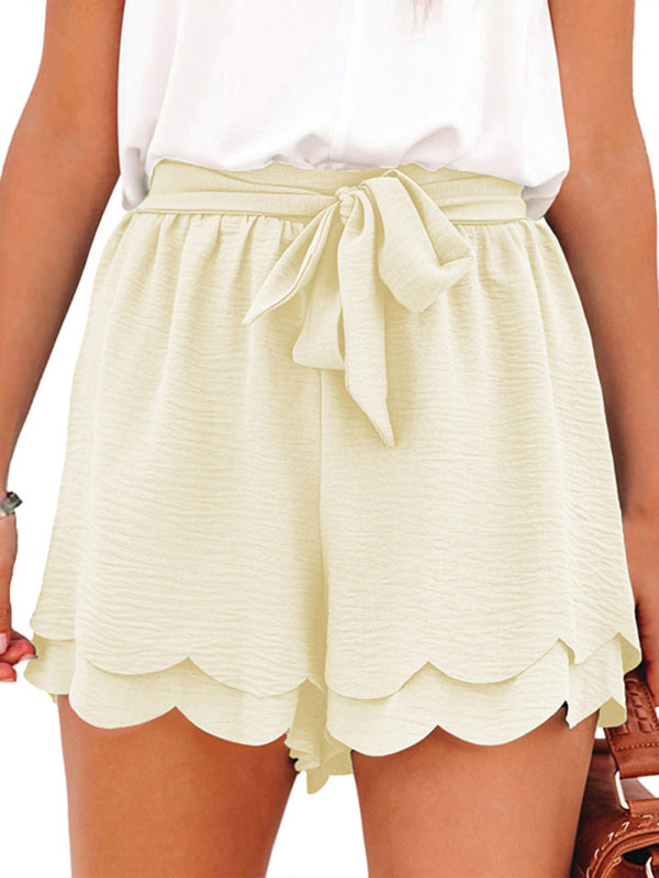 Women's Shorts layered elegant casual drawstring with belt