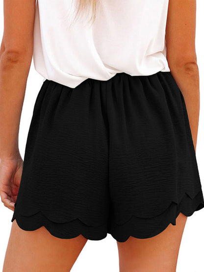 Women's Shorts layered elegant casual drawstring with belt