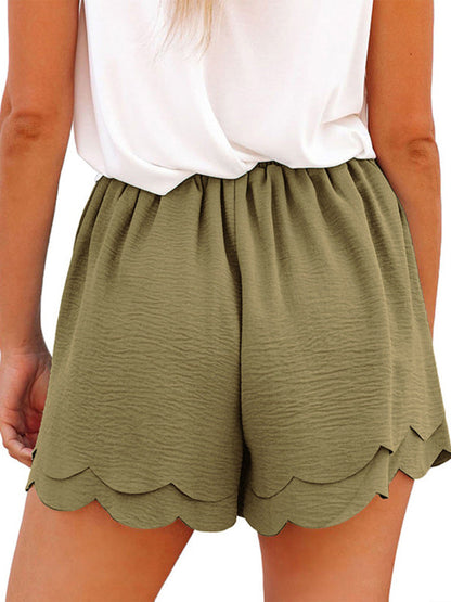 Women's Shorts layered elegant casual drawstring with belt