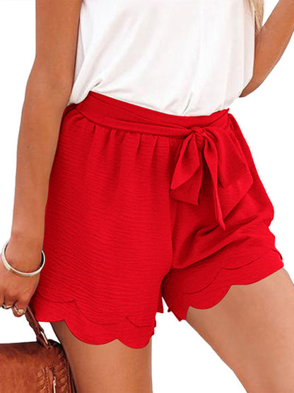 Women's Shorts layered elegant casual drawstring with belt
