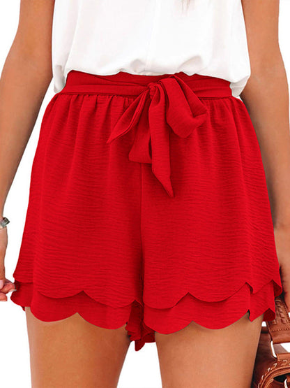 Women's Shorts layered elegant casual drawstring with belt