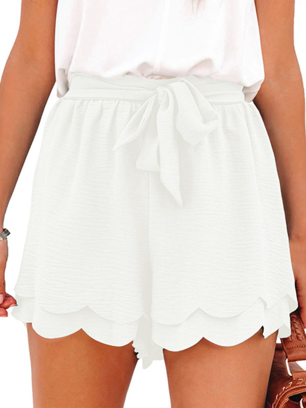 Women's Shorts layered elegant casual drawstring with belt