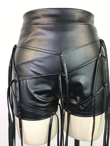 Women's Shorts PU leather elegant sexy, braided leather rope, zipper