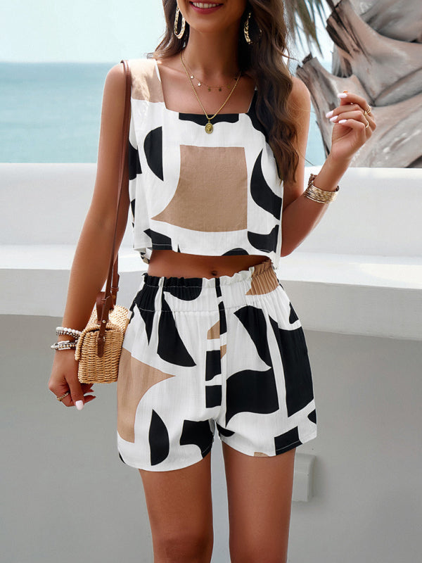 Suit Women's two-piece tank top and shorts, sleeveless wide legs