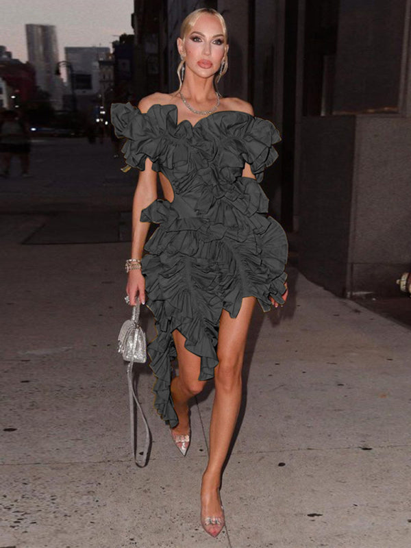 Women's mini dress irregular buckles sleeveless backless elegant