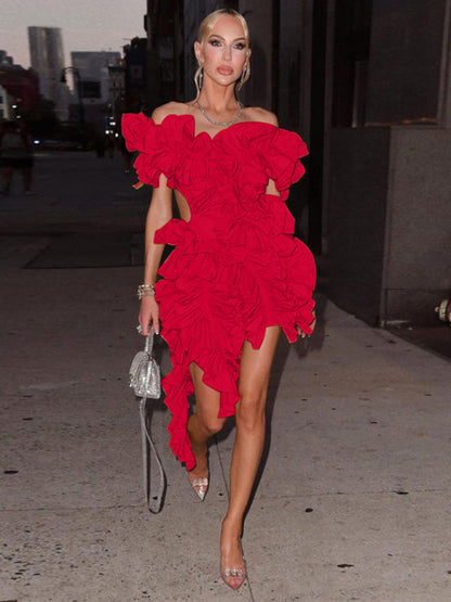 Women's mini dress irregular buckles sleeveless backless elegant