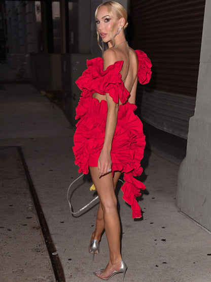 Women's mini dress irregular buckles sleeveless backless elegant