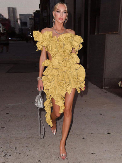 Women's mini dress irregular buckles sleeveless backless elegant