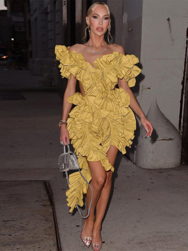 Women's mini dress irregular buckles sleeveless backless elegant