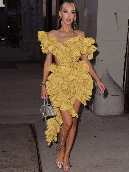 Women's mini dress irregular buckles sleeveless backless elegant