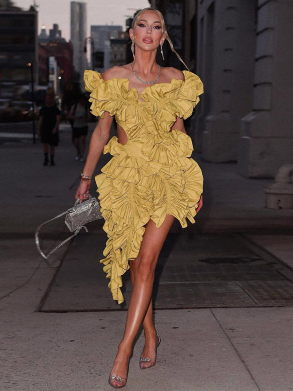 Women's mini dress irregular buckles sleeveless backless elegant