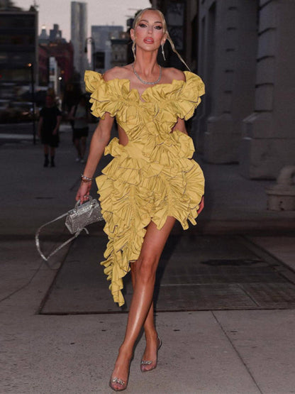 Women's mini dress irregular buckles sleeveless backless elegant