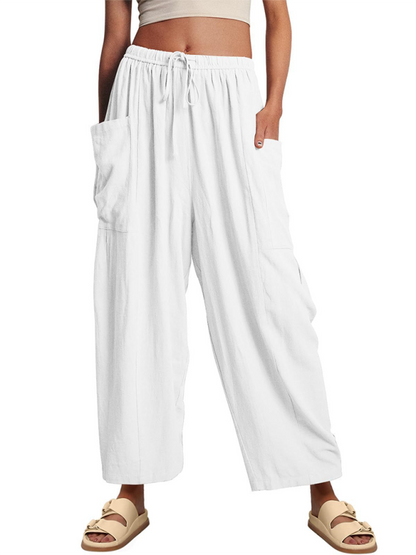 Women's pants drawstring elegant, wide leg with pockets, loose casual