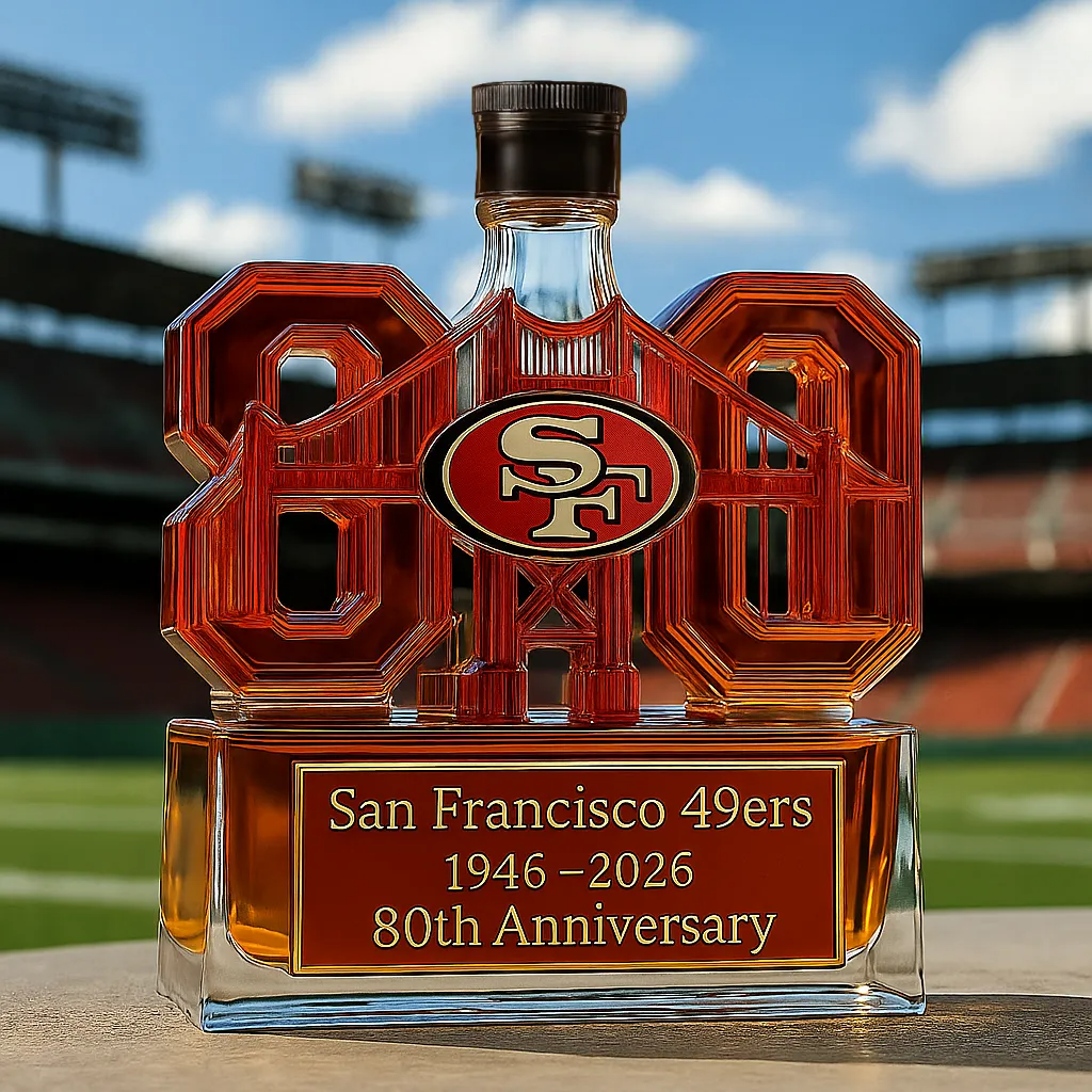 San Francisco 49ers 80th anniversary whiskey bottle
