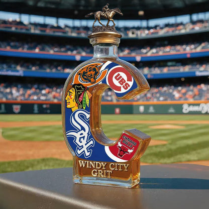 WINDY CITY GRIT – Chicago Sports Fans Limited Edition Whiskey Bottle, Collectible Decanter for True Windy City Pride